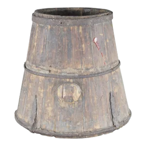Late 19th Century Primitive Chinese Shanxi Banded Iron Barrel Willow Rice Measure Grain Bucket