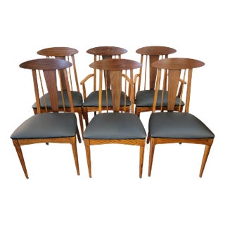 1960s Mid-Century Modern Bonnie Garrison Persimon Cat Eye Chair Set Six Walnut For Sale