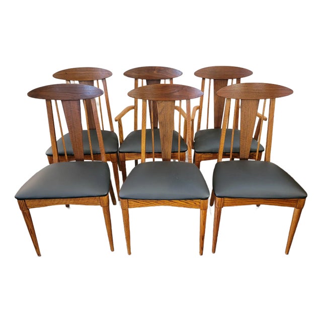 1960s Mid-Century Modern Bonnie Garrison Persimon Cat Eye Chair Set Six Walnut For Sale