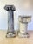 Pair of rustic cast plaster garden/display pedestals in the Neoclassical Ionic style, each with weathered, textural...
