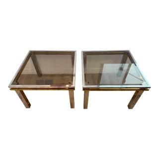 1970s Pair of Vintage Art Deco Chrome / Brass / Glass End Tables For Sale
