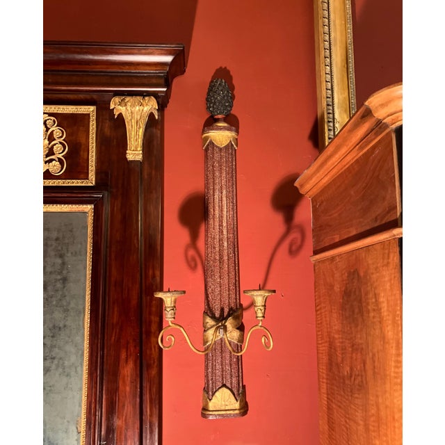 19th Century Antique Tuscan Giltwood and Faux Porphyry Wall Sconces, Set of 2 For Sale - Image 13 of 14