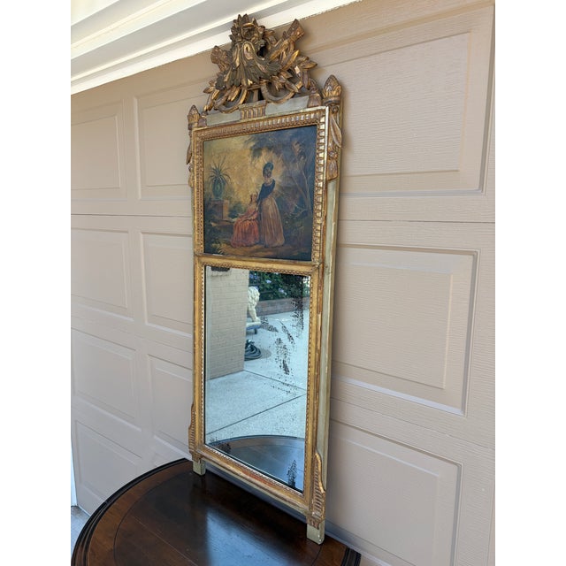 Boucher Late 19th Century French Louis XVI Giltwood Trumeau Mirror With Figural Oil Painting For Sale - Image 4 of 13