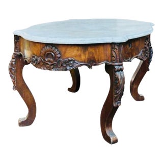 1950s Small French Carved Marble Top Coffee Table For Sale