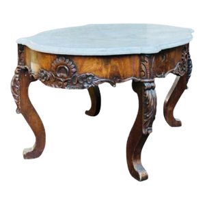 1950s Small French Carved Marble Top Coffee Table
