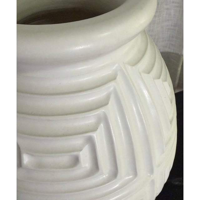 Global Views Monumental Sculptural White Ceramic Vase, Geometric Relief, 23” For Sale - Image 9 of 10