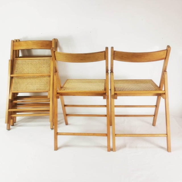 Mid-Century Modern Vintage Folding Chairs with Raffia, Germany, 1980s, Set of 5 For Sale - Image 3 of 16