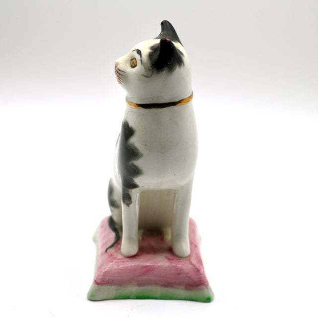 William Kent 1920s Staffordshire Ware William Kent Ceramic Cat on Cushion Figurine - 4" For Sale - Image 4 of 9