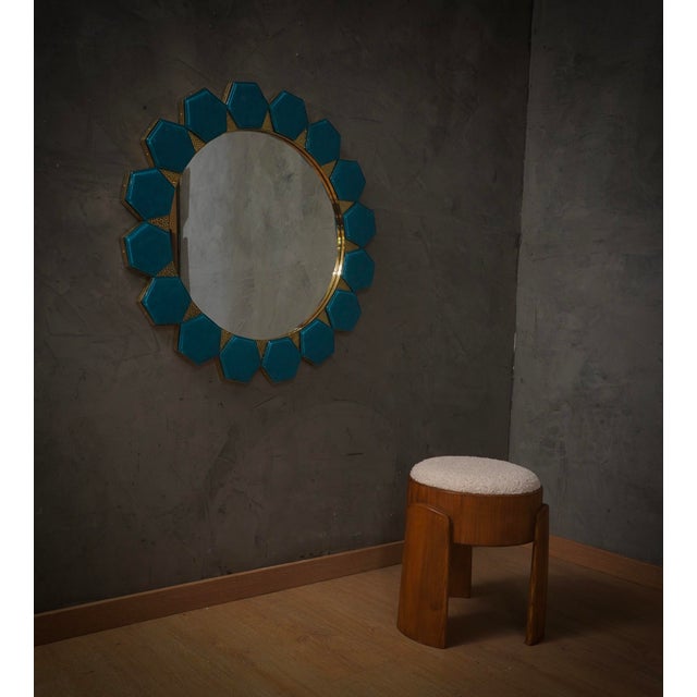 Art Deco Round Ottoman in Ash and White Boucle, 1990 For Sale - Image 4 of 10