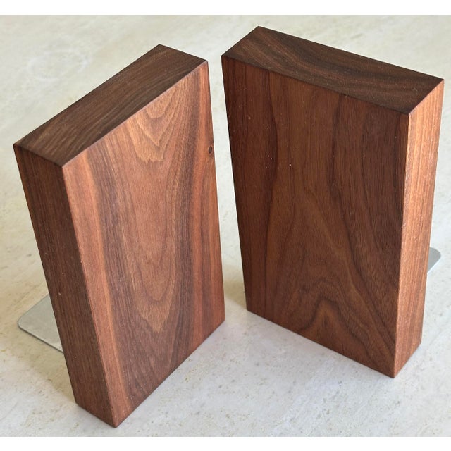 1960s Mid-Century Walnut Wood Book Ends For Sale - Image 5 of 6