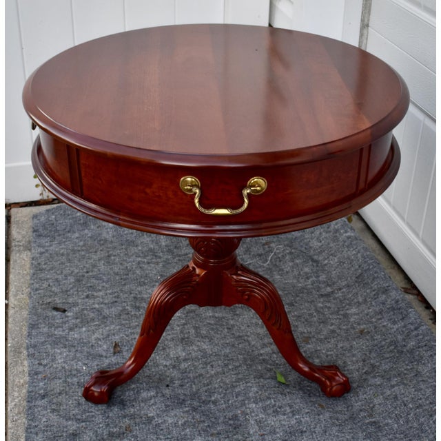 Pennsylvania House Mahogany Drum Table Vintage Pedestal Ball Claw Feet Side For Sale - Image 10 of 15