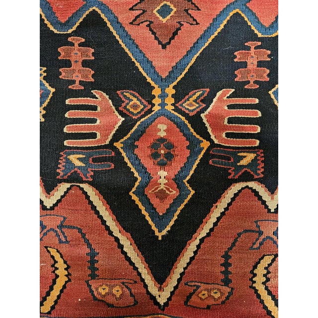Textile Handwoven Persian Senneh Kilim Rug with Caucasian Iconography, 1960s For Sale - Image 7 of 9