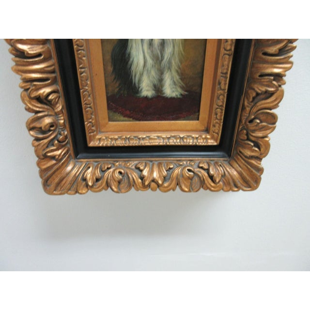 Wood 1980s French Victorian Style Maltese Dog Gold Gilt Carved Frame Art For Sale - Image 7 of 9