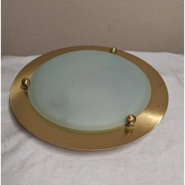 Gold Vintage Ceiling Lamp with a Gold-Colored Metal Base and Curved Matt Glass Lampshade from Belmonte, 1990s For Sale - Image 8 of 8