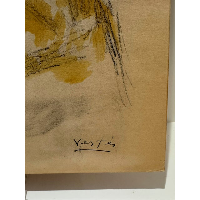 Charcoal Mid 20th Century André Vertès Attributed Original Drawing Female Portrait Mixed Media on Paper For Sale - Image 8 of 14