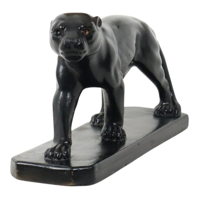 Art Deco French Panther Sculpture in Black Lacquered Plaster, 1920s For Sale - Image 12 of 18