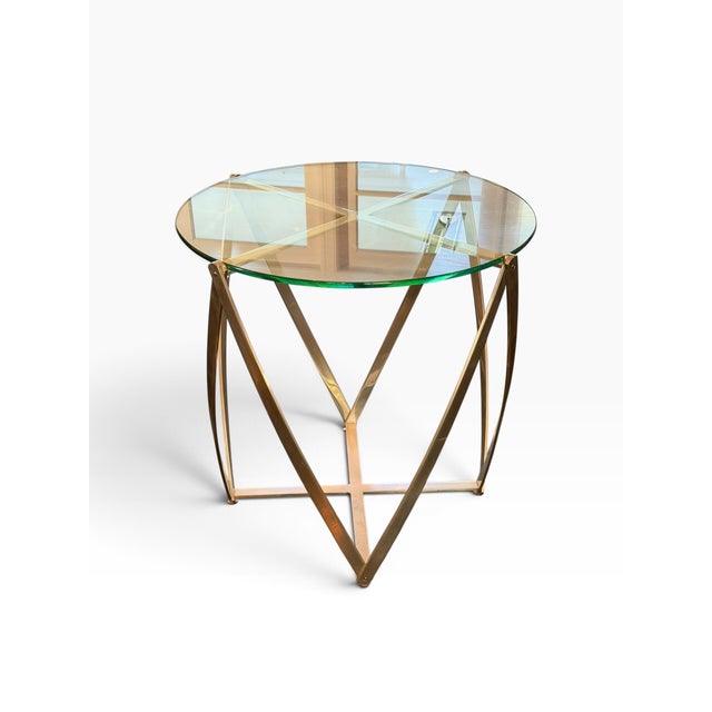 John Vesey Steel & Glass Top Spool Drinks or Side Table.