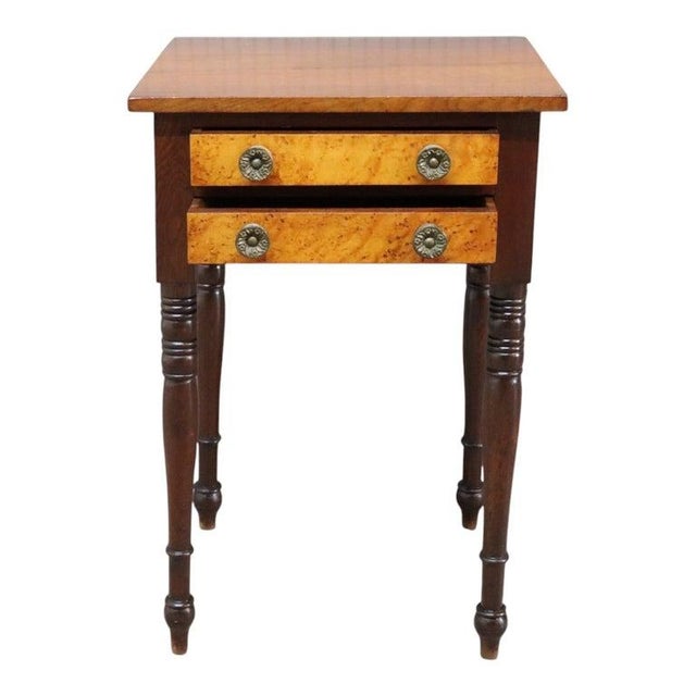 Early 19th Century Sheraton Mahogany & Bird’s Eye Maple 2 Drawer Sewing Stand C1830 For Sale - Image 5 of 13