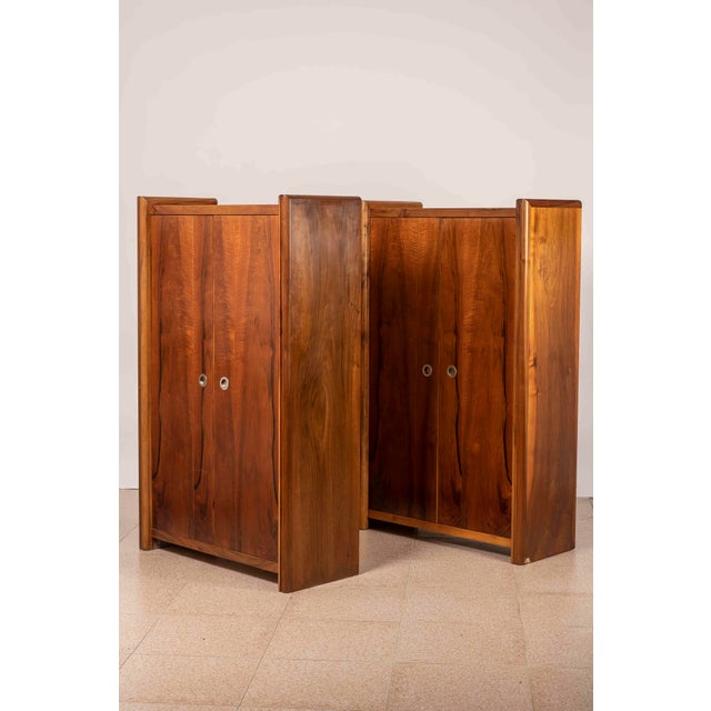 Wood Tall Italian Sideboards in Walnut Veneer, 1980, Set of 2 For Sale - Image 7 of 16