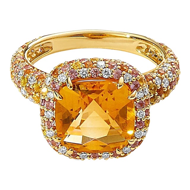 Syna Yellow Gold Cosmic Citrine, Sapphire and Diamond Ring For Sale