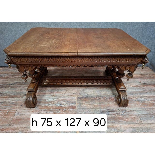 Wood Renaissance Dining Table in Carved Oak, 1800s For Sale - Image 7 of 8