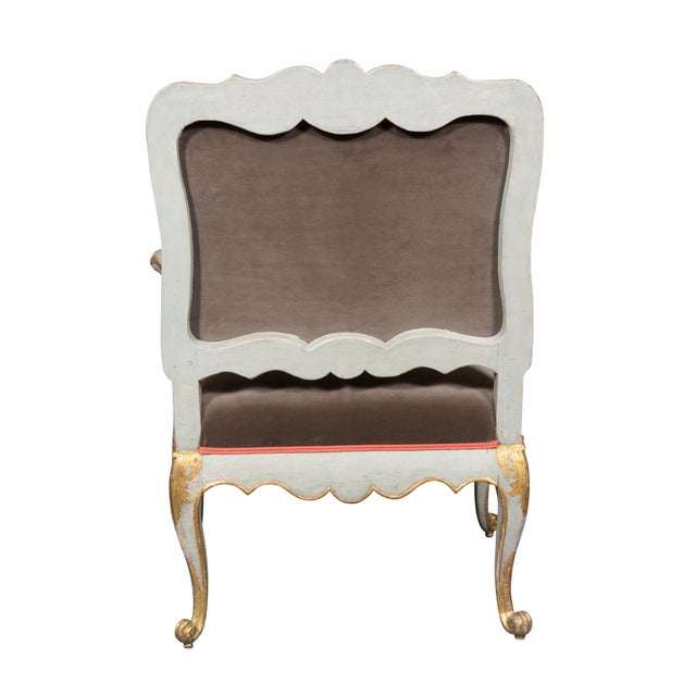 18th Century Pair of Italian Rococo Blue Painted Armchairs For Sale - Image 5 of 10