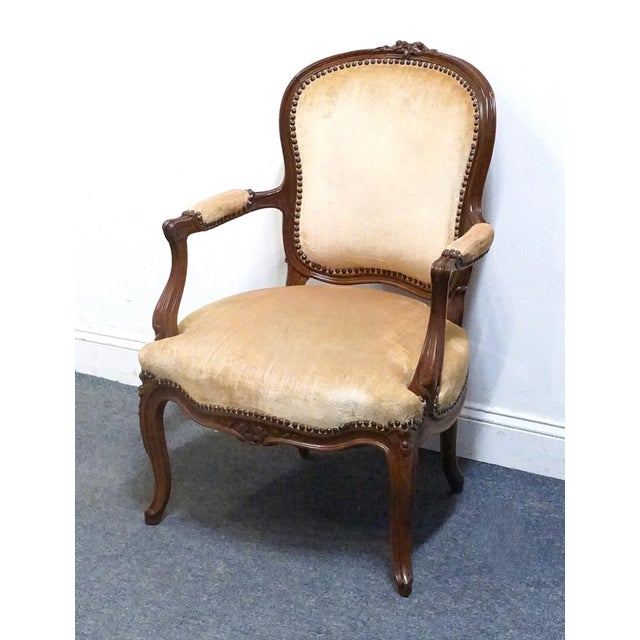 High End Vintage Walnut Louis XV French Provincial Accent Arm Chair For Sale - Image 4 of 9