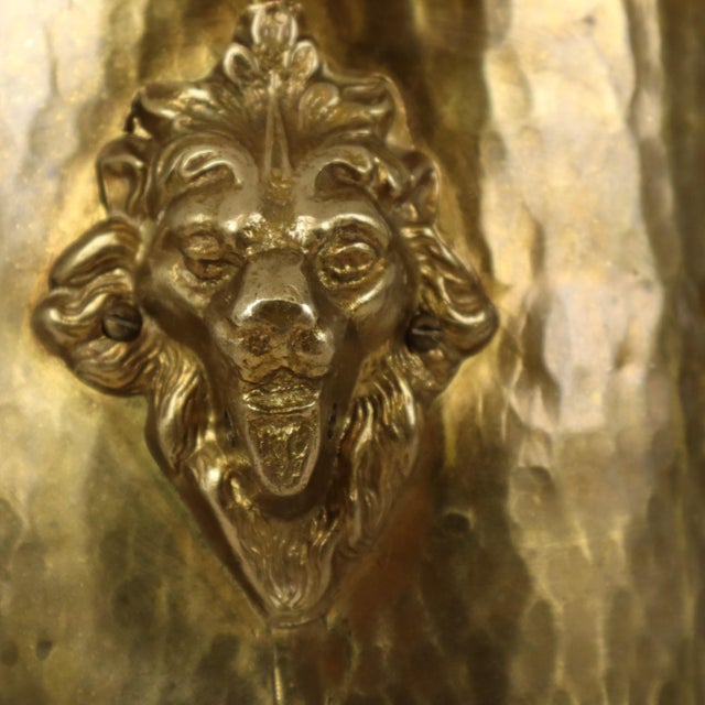Large Hammered Brass Jardinière Planter with Lion Heads For Sale - Image 14 of 16