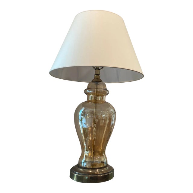 Vintage Etched Amber Lamp For Sale