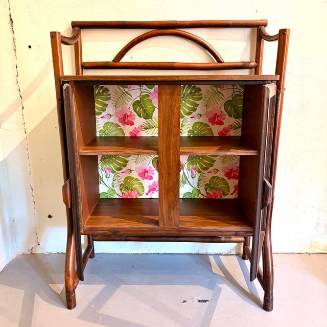 English Vintage Faux Bamboo Glass Display Cabinet For Sale - Image 3 of 10