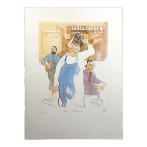 William Papas "Peoria Steelworkers" Hand Colored Etching, Factory, Illinois
