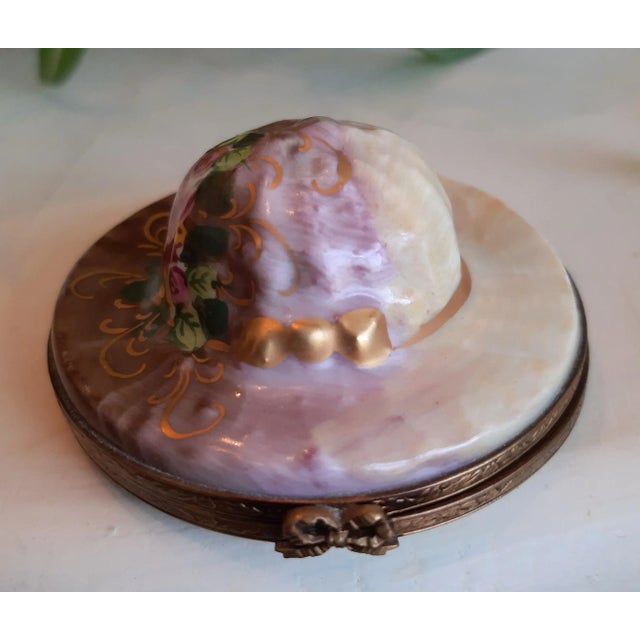 Ceramic French Limoges Hat Box Floral Rose For Sale - Image 7 of 9