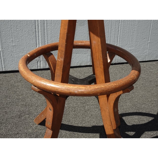 Antique Industrial Adjustable Swivel Oak Drafting Stool Barstool 1of3 ~ # 3 For Sale - Image 14 of 18