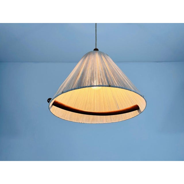 Mid-Century Teak and Cord Shade Hanging Lamp attributed to Temde, 1960 For Sale - Image 16 of 17