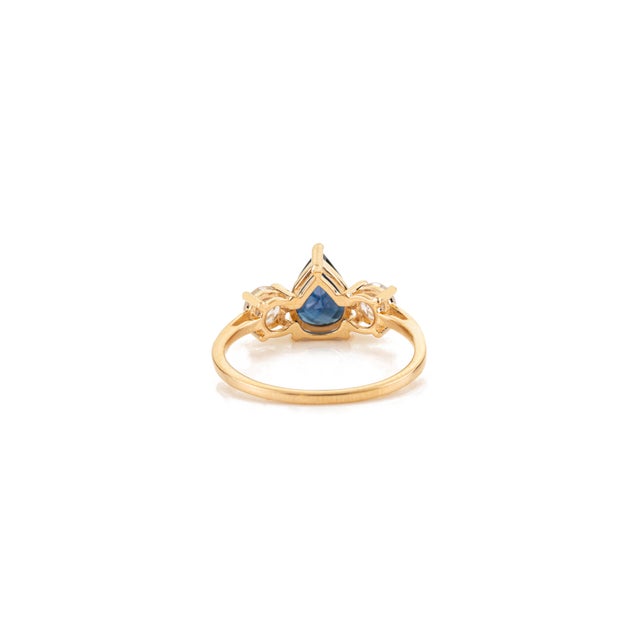 Early 21st Century 1.7 Ct Pear Sapphire Diamond Early Art Deco Ring Size 6.5 in 14k Gold For Sale - Image 5 of 14