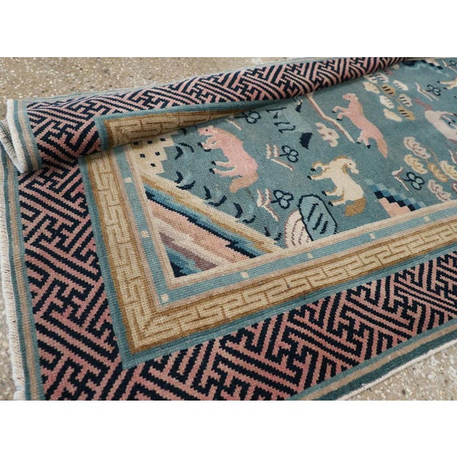 Teal Galerie Shabab Collection Early 20th Century Chinese Pictorial Throw Rug For Sale - Image 8 of 8