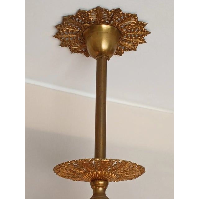 Antique Steuben Style Brass 5-Armed Chandelier For Sale - Image 4 of 16
