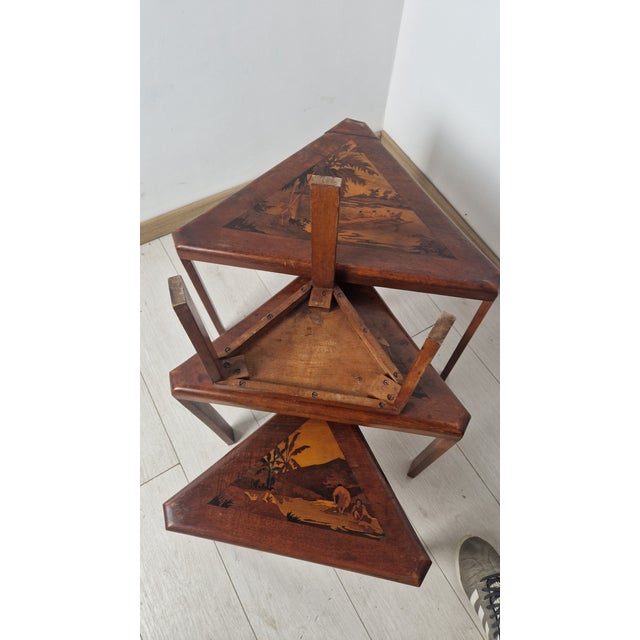 Nesting Tables in Inlaid Wood with Scenes of River Life, 1940s, Set of 4 For Sale - Image 11 of 17