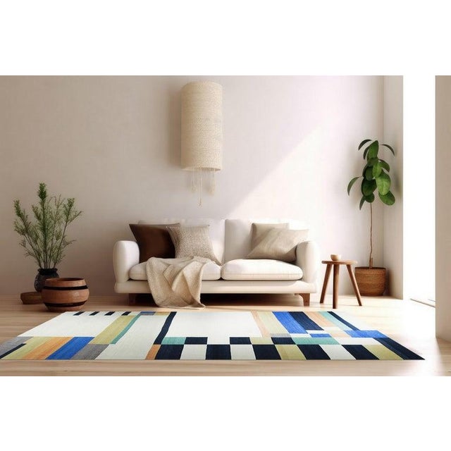 8x10 Multicolor Hand-Knotted Wool Deconstructed Geometry Geometric Carpet Rug For Sale - Image 10 of 14