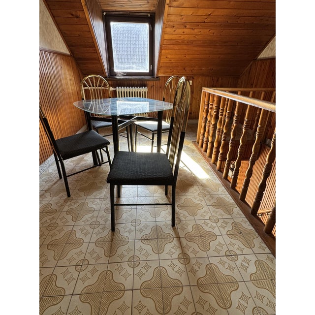 1970s Vintage Brass and Black Wood Dining Set, 1970s, Set of 5 For Sale - Image 5 of 8