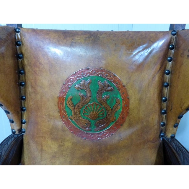 Set of Antique Leather Armchairs with Carps Print, 1890s For Sale - Image 17 of 18