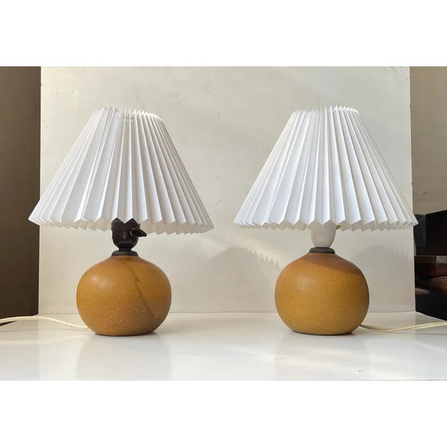 French Orange Ceramic Globe Table Lamps, 1930s, Set of 2 For Sale - Image 6 of 6