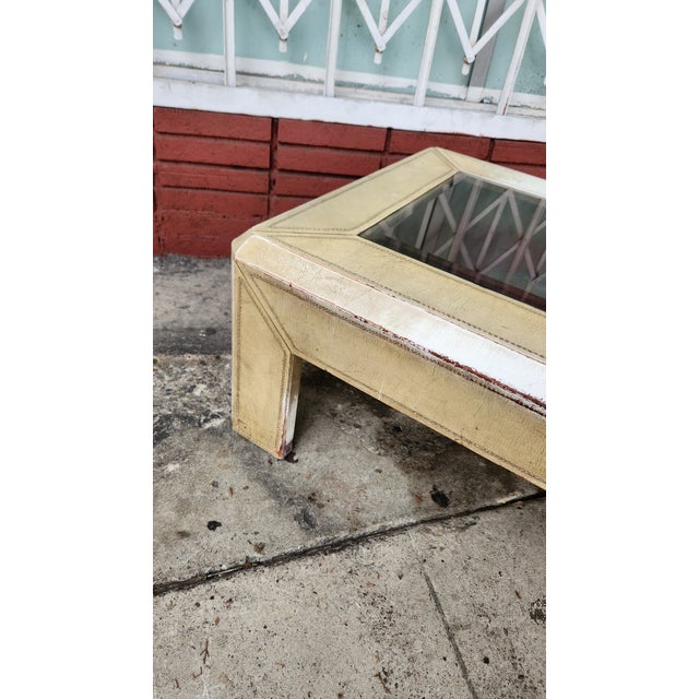 Animal Skin Vintage Distressed Leather Coffee Table For Sale - Image 7 of 12