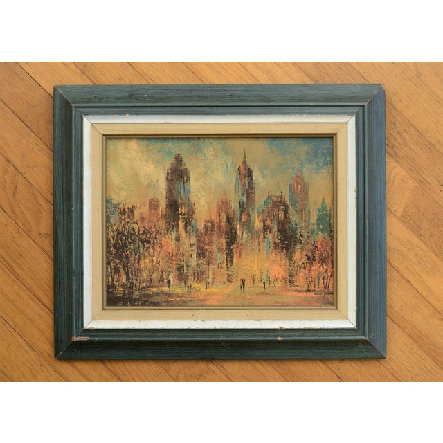 Vintage Print of Signed Mid Century Brutalist Cityscape Painting, Framed For Sale - Image 11 of 11