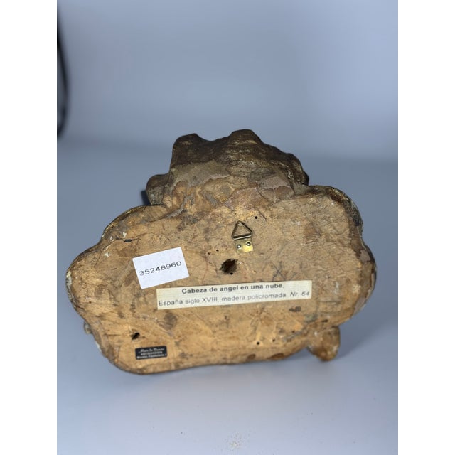 18th-Century Spanish Polychrome Wood Angel Head For Sale - Image 4 of 8