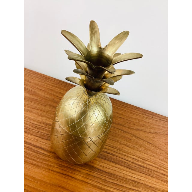 Vintage 1970s Brass Pineapple Lidded Container made of brass incised pattern pineapple stem at top can also be used as a...