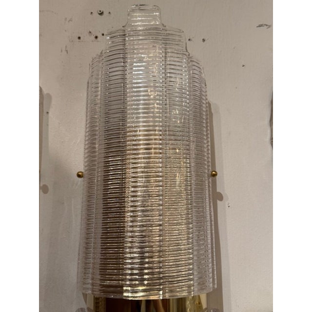 Early 21st Century Large Scale Ribbed Murano Glass and Brass Tube Form Sconces For Sale - Image 5 of 5