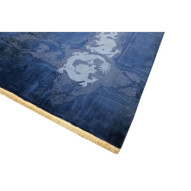 1920s Blue Dragon Modern Hand Knotted Antique Chinese Arto Deco Rug 9'x11' 8" Wool Carpet For Sale In New York - Image 6 of 6