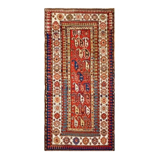 1880s Red Geometric Tribal Antique Caucasian Talish Rug 3'4" X 7'0" Handknotted Wool Carpet For Sale