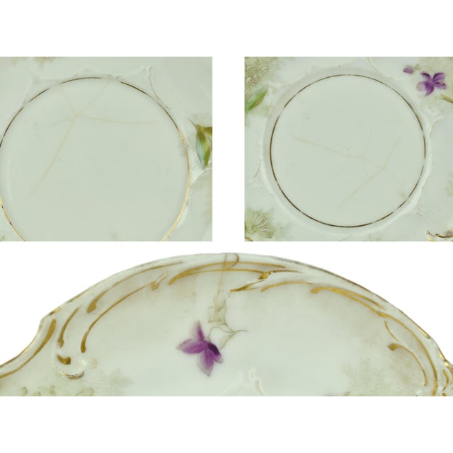 Early 20th Century Bavaria Hand Painted Floral With Pierced Edge and Gold Accent Trim Plates Set - 13 PCS For Sale - Image 9 of 9